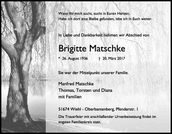 Anzeige von Brigitte Matschke von Kölner Stadt-Anzeiger / Kölnische Rundschau / Express