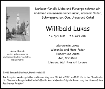 Anzeige von Willibald Lukas von Kölner Stadt-Anzeiger / Kölnische Rundschau / Express