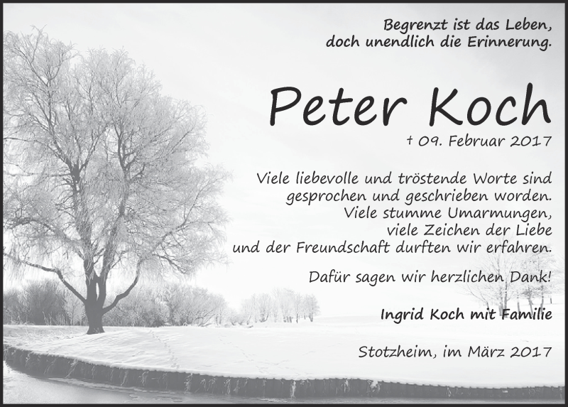  Traueranzeige für Peter Koch vom 25.03.2017 aus  Blickpunkt Euskirchen 