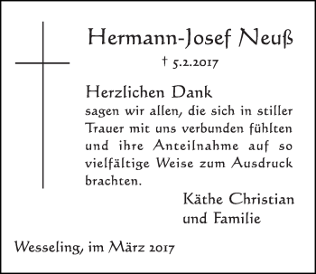 Anzeige von Hermann-Josef Neuß von  Schlossbote/Werbekurier 