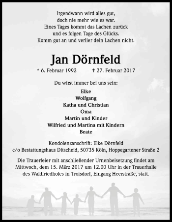 Anzeige von Jan Dörnfeld von Kölner Stadt-Anzeiger / Kölnische Rundschau / Express