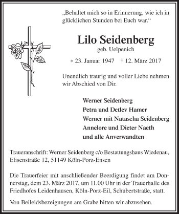 Anzeige von Lilo Seidenberg 