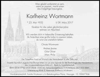Anzeige von Karlheinz Wortmann von Kölner Stadt-Anzeiger / Kölnische Rundschau / Express