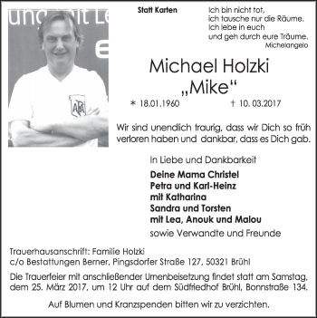 Anzeige von Michael Holzki von  Schlossbote/Werbekurier 