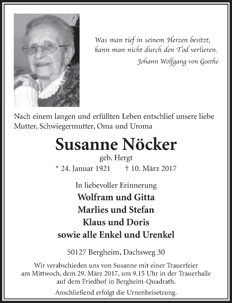  Traueranzeige für Susanne Nöcker vom 18.03.2017 aus  Sonntags-Post 