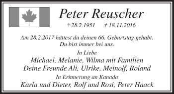 Anzeige von Peter Reuscher von  Bergisches Handelsblatt 