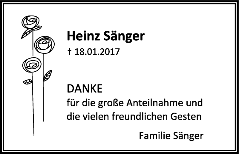  Traueranzeige für Heinz Sänger vom 04.03.2017 aus Kölner Stadt-Anzeiger / Kölnische Rundschau / Express