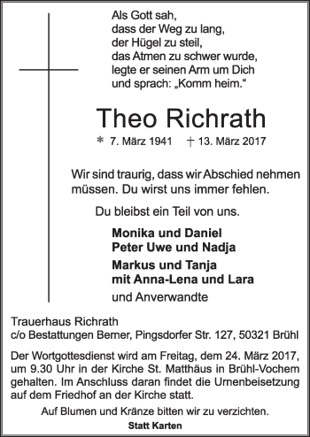 Anzeige von Theo Richrath von  Schlossbote/Werbekurier 