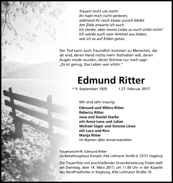 Anzeige von Edmund Ritter von Kölner Stadt-Anzeiger / Kölnische Rundschau / Express