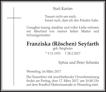Anzeige von Franziska Seyfarth von  Schlossbote/Werbekurier 