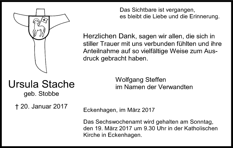  Traueranzeige für Ursula Stache vom 10.03.2017 aus Kölner Stadt-Anzeiger / Kölnische Rundschau / Express