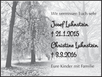 Anzeige von Josef/Christine Lahnstein von  Blickpunkt Euskirchen 