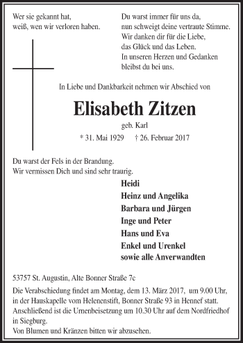 Anzeige von Elisabeth Zitzen von  Extra Blatt 
