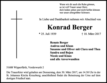 Anzeige von Konrad Berger von Kölner Stadt-Anzeiger / Kölnische Rundschau / Express