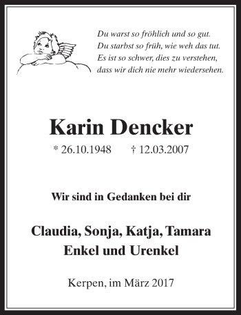 Anzeige von Karin Dencker von  Werbepost 