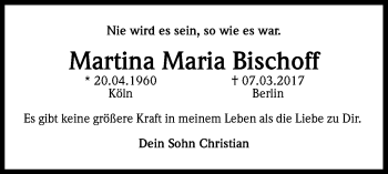Anzeige von Martina Maria Bischoff von Kölner Stadt-Anzeiger / Kölnische Rundschau / Express