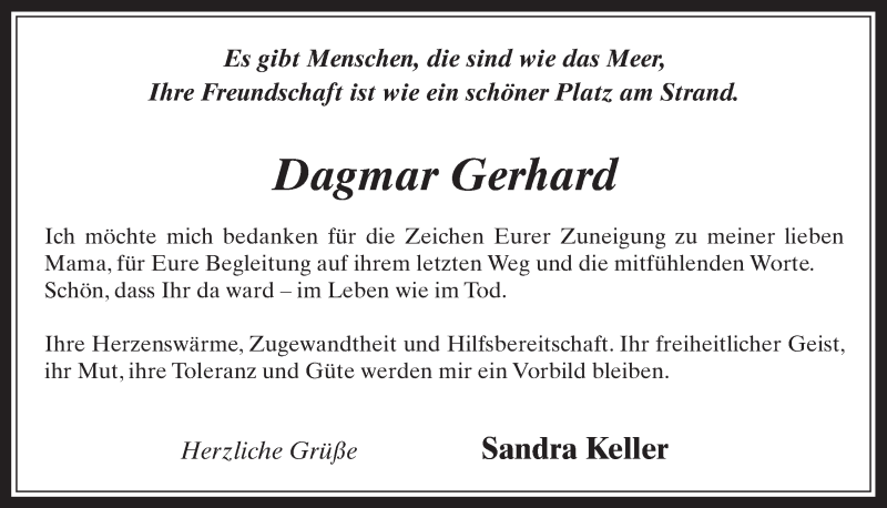  Traueranzeige für Dagmar Gerhard vom 22.03.2017 aus  Werbepost 