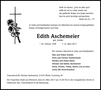 Anzeige von Edith Aschemeier von Kölner Stadt-Anzeiger / Kölnische Rundschau / Express