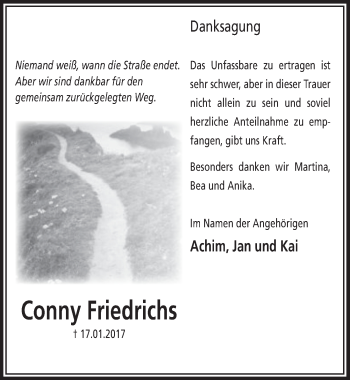 Anzeige von Conny Friedrichs von  Lokalanzeiger 