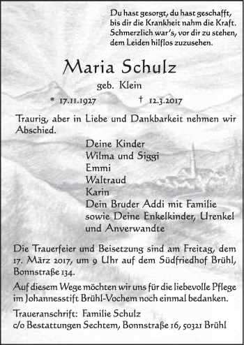 Anzeige von Maria Schulz von  Schlossbote/Werbekurier 