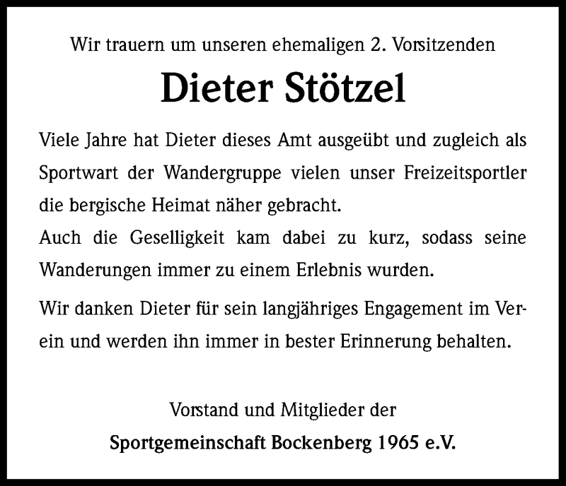  Traueranzeige für Dieter Stötzel vom 08.03.2017 aus Kölner Stadt-Anzeiger / Kölnische Rundschau / Express