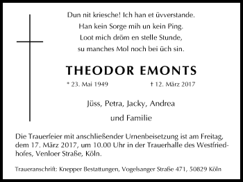 Anzeige von Theodor Emonts von Kölner Stadt-Anzeiger / Kölnische Rundschau / Express
