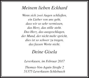 Anzeige von Eckhard  von  Bergisches Sonntagsblatt  Leverkusener Wochenende 