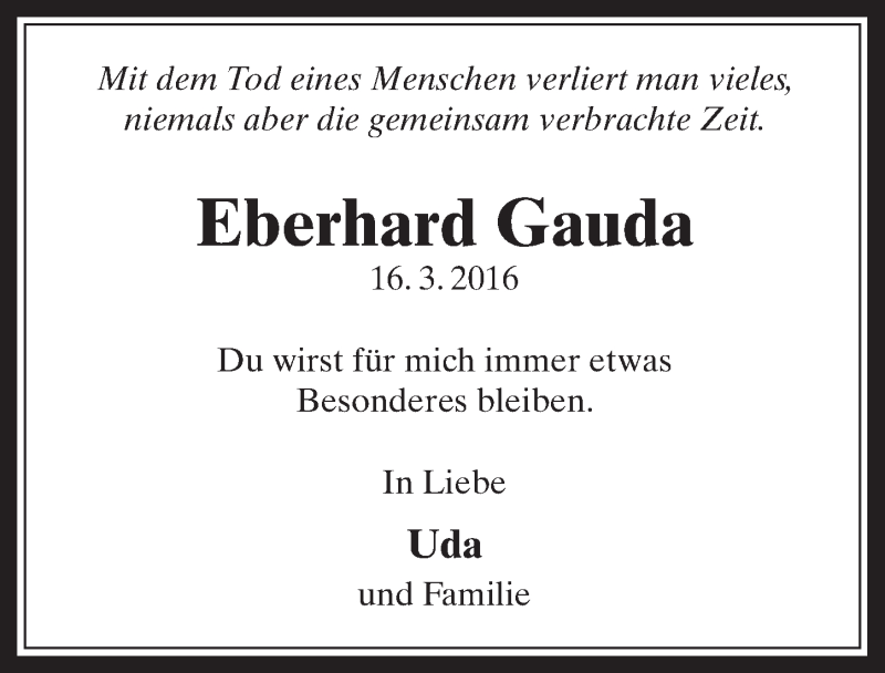  Traueranzeige für Eberhard Gauda vom 15.03.2017 aus  Werbepost 