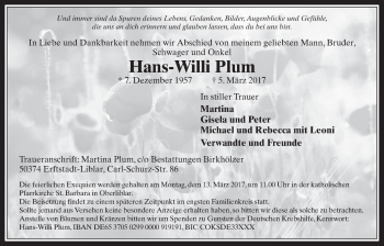 Anzeige von Hans-Willi Plum von  Wochenende  Werbepost 