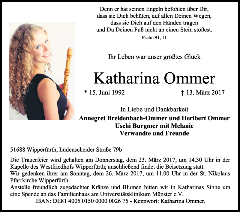  Traueranzeige für Katharina Ommer vom 18.03.2017 aus Kölner Stadt-Anzeiger / Kölnische Rundschau / Express