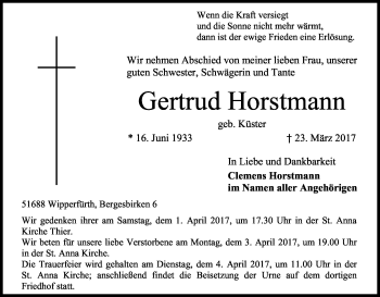 Anzeige von Gertrud Horstmann von Kölner Stadt-Anzeiger / Kölnische Rundschau / Express