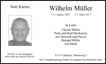 Anzeige von Wilhelm Müller von Kölner Stadt-Anzeiger / Kölnische Rundschau / Express