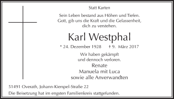 Anzeige von Karl Westphal von  Bergisches Handelsblatt 