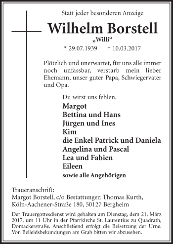 Anzeige von Wilhelm Borstell von  Sonntags-Post 