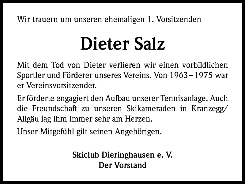  Traueranzeige für Dieter Salz vom 17.03.2017 aus Kölner Stadt-Anzeiger / Kölnische Rundschau / Express
