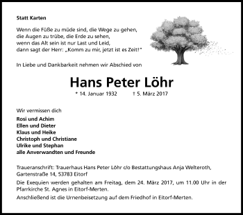Anzeige von Hans Peter Löhr von Kölner Stadt-Anzeiger / Kölnische Rundschau / Express