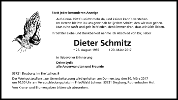 Anzeige von Dieter Schmitz von Kölner Stadt-Anzeiger / Kölnische Rundschau / Express