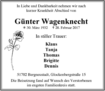 Anzeige von Günter Wagenknecht von  Anzeigen Echo 