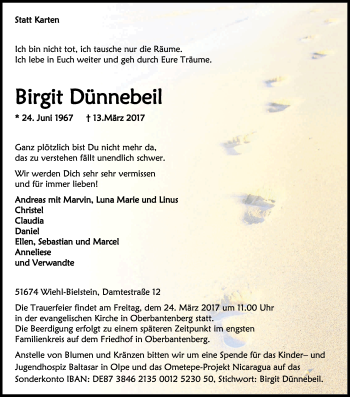 Anzeige von Birgit Dünnebeil von Kölner Stadt-Anzeiger / Kölnische Rundschau / Express