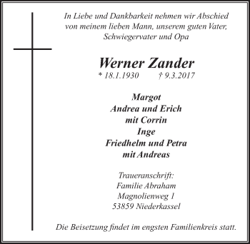 Anzeige von Werner Zander von  Extra Blatt 