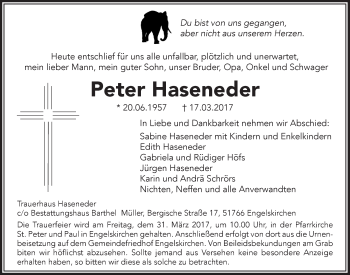 Anzeige von Peter Haseneder von  Anzeigen Echo 