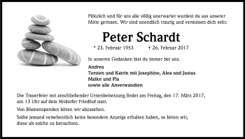 Anzeige von Peter Schardt von Kölner Stadt-Anzeiger / Kölnische Rundschau / Express