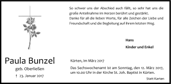 Anzeige von Paula Bunzel von Kölner Stadt-Anzeiger / Kölnische Rundschau / Express