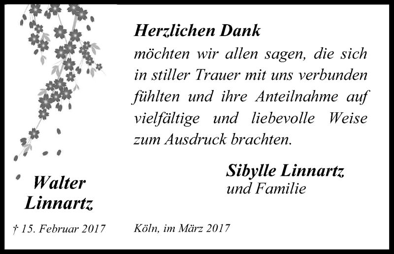  Traueranzeige für Walter Linnartz vom 25.03.2017 aus Kölner Stadt-Anzeiger / Kölnische Rundschau / Express