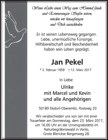 Anzeige von Jan Pekel von  Sonntags-Post 