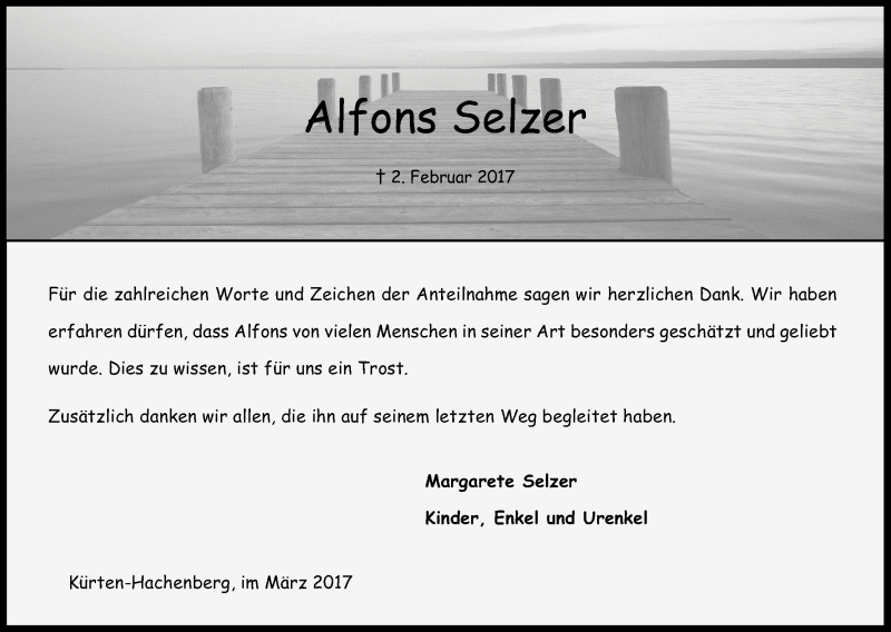  Traueranzeige für Alfons Selzer vom 18.03.2017 aus Kölner Stadt-Anzeiger / Kölnische Rundschau / Express