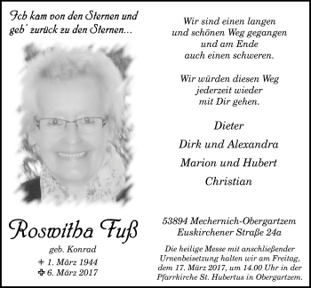 Anzeige von Roswitha Fuß von  Blickpunkt Euskirchen 