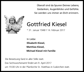 Anzeige von Gottfried Kiesel von Kölner Stadt-Anzeiger / Kölnische Rundschau / Express