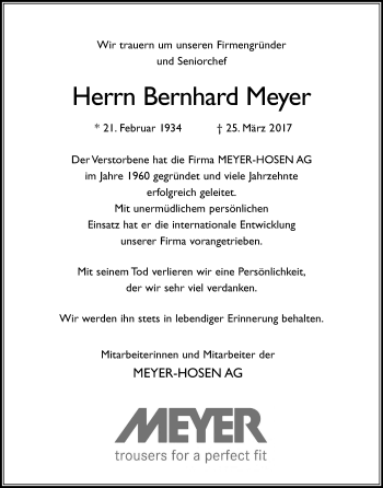 Anzeige von Bernhard Meyer von Kölner Stadt-Anzeiger / Kölnische Rundschau / Express