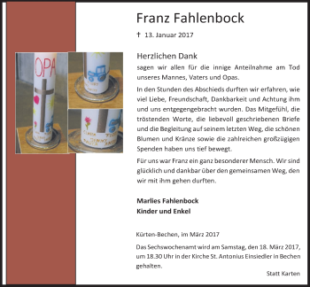 Anzeige von Franz Fahlenbock von  Bergisches Handelsblatt 